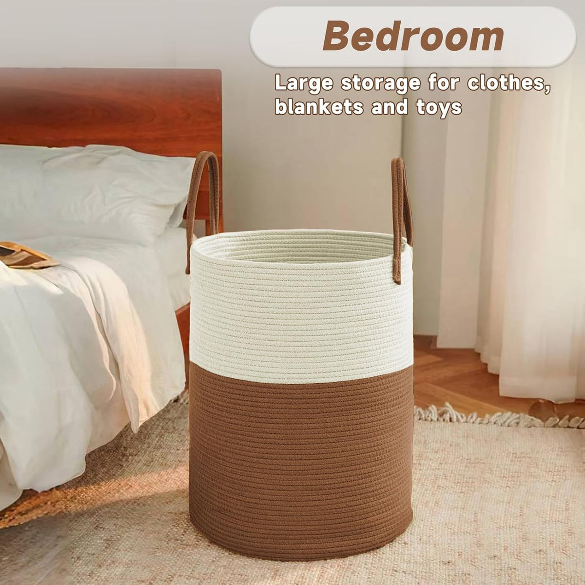 Large Woven Laundry Basket Hamper,100L Cotton Rope Storage Bin for Blankets,Toys and