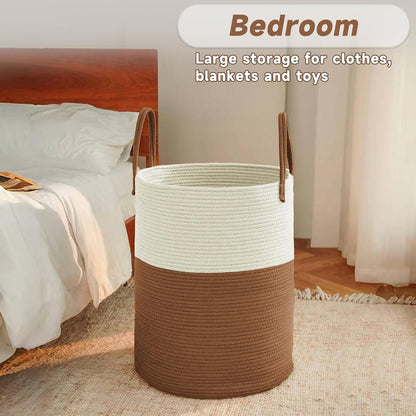 Large Woven Laundry Basket Hamper,100L Cotton Rope Storage Bin for Blankets,Toys and