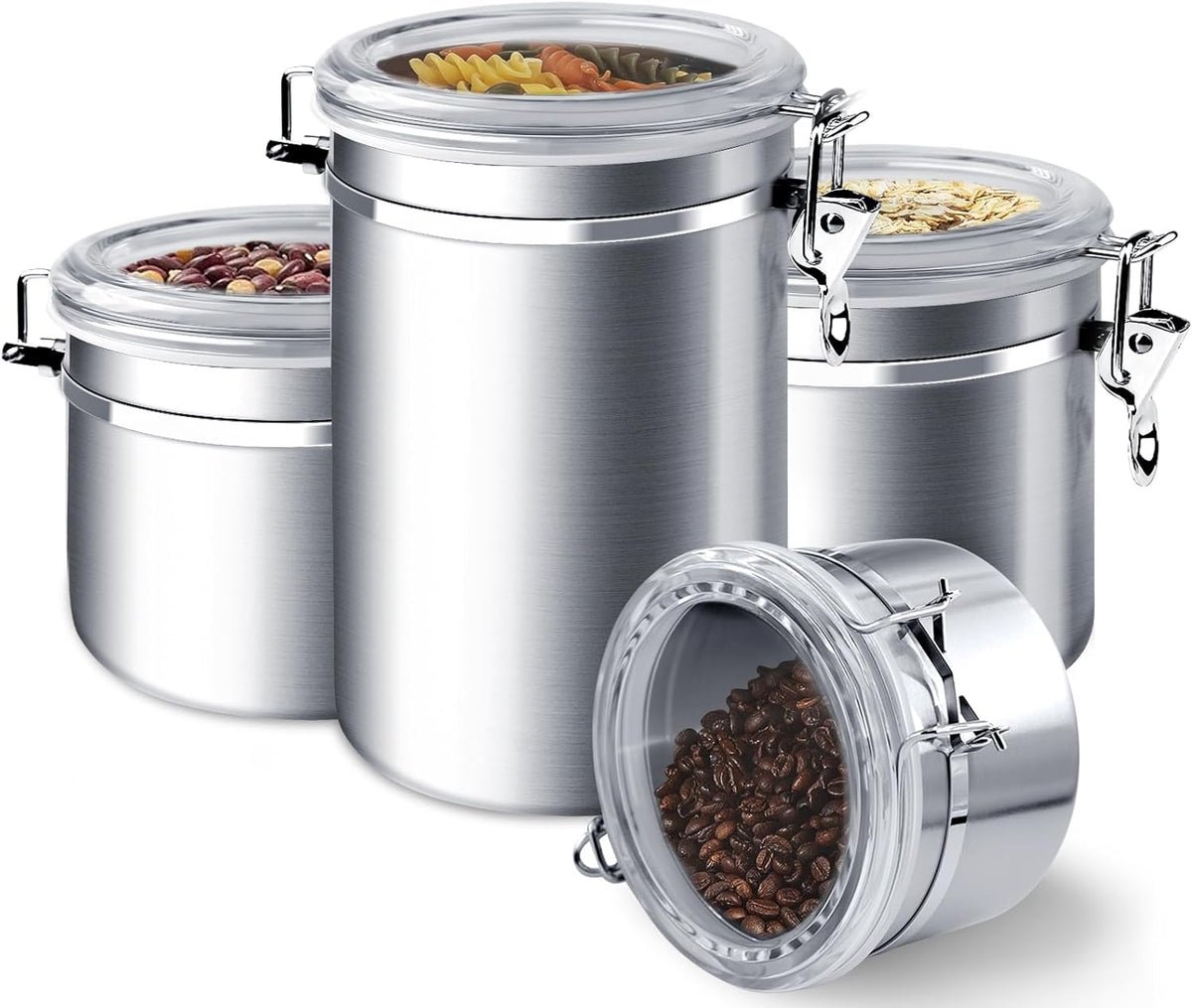 ENLOY 4-Piece Stainless Steel Airtight Food Storage Canister Set with Clear Lid, Containers Sets