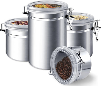 ENLOY 4-Piece Stainless Steel Airtight Food Storage Canister Set with Clear Lid, Containers Sets