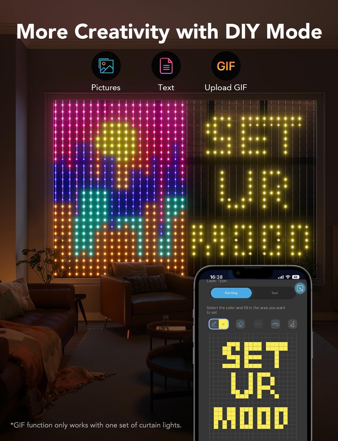 Govee Curtain Lights, Smart LED Color Changing Wall Lights, Dynamic DIY Curtain String Lights for