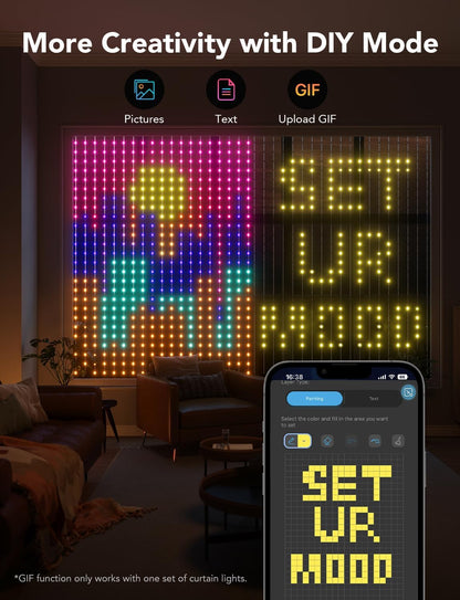 Govee Curtain Lights, Smart LED Color Changing Wall Lights, Dynamic DIY Curtain String Lights for