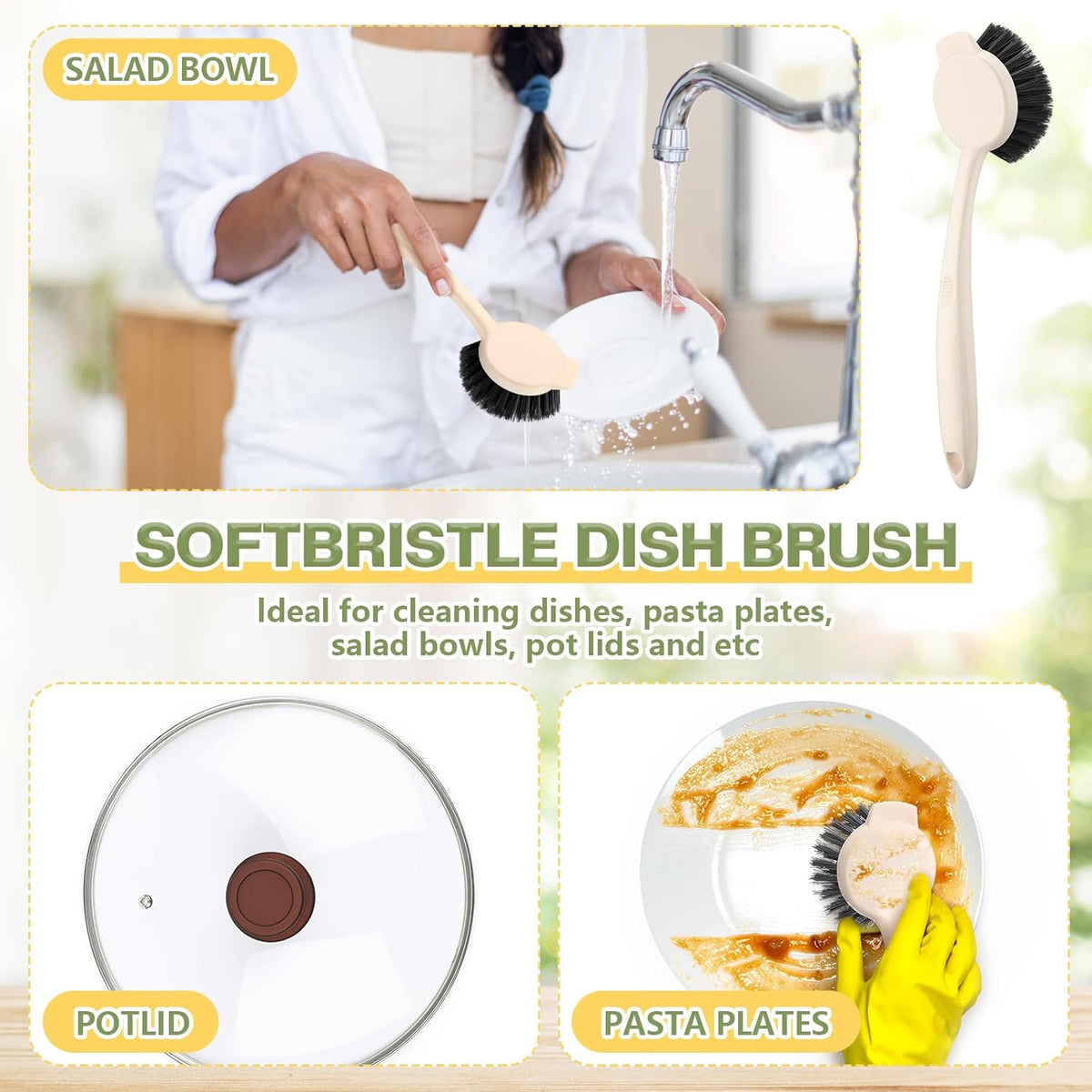 16 Pack Dish Brush with Handle Dish Scrubber Brush with Built-in Scraper Kitchen Scrub with Stiff