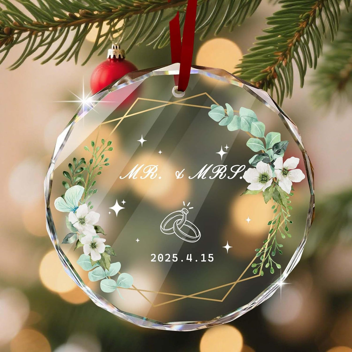 Custom Christmas Ornament Glass-Personalized Christmas Ornaments with Photo/Name/Date/Text,Wedding