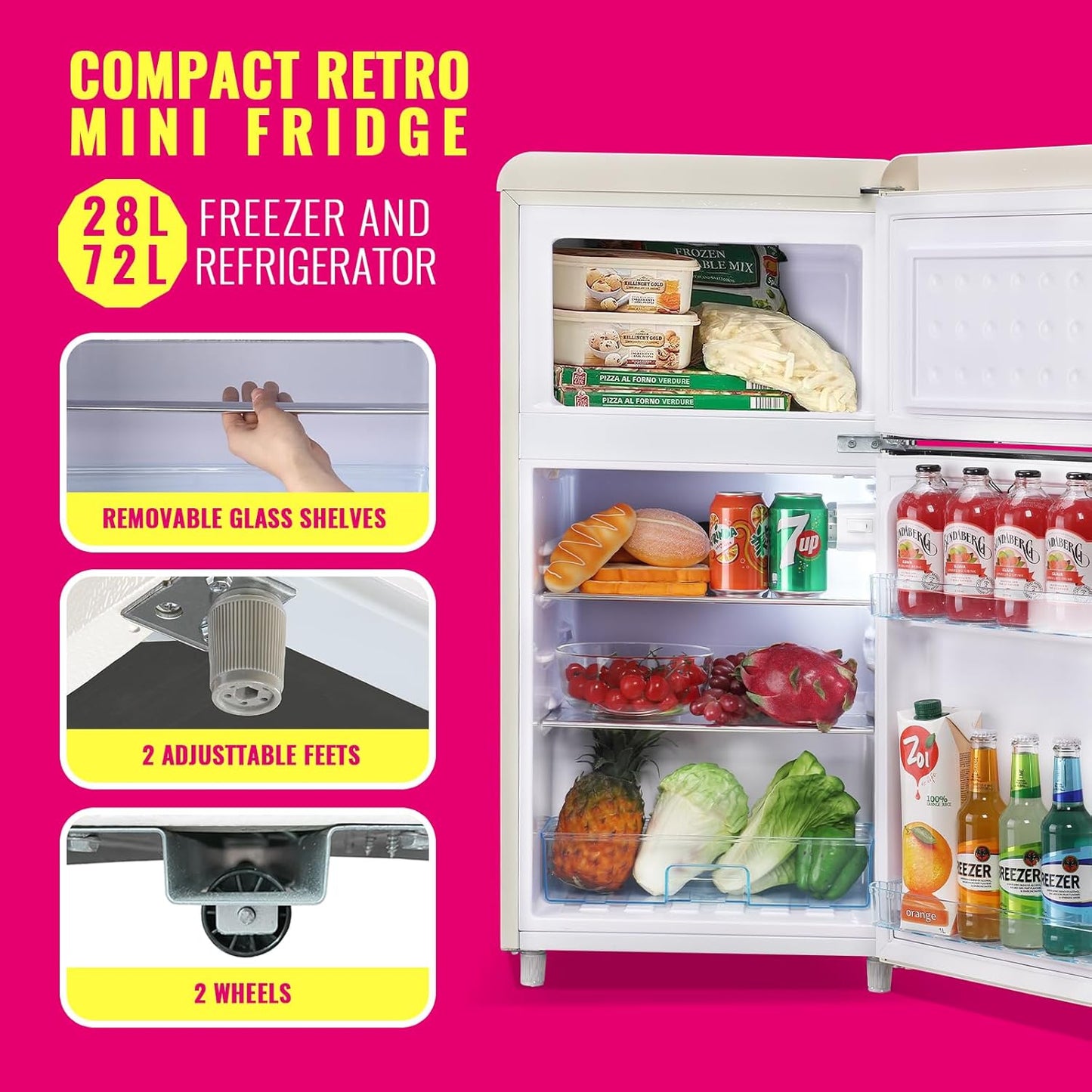 Mini Fridge Dual Door Refrigerator with Freezer, 3.5 Cu.Ft Compact Refrigerator with Handle