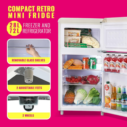 Mini Fridge Dual Door Refrigerator with Freezer, 3.5 Cu.Ft Compact Refrigerator with Handle
