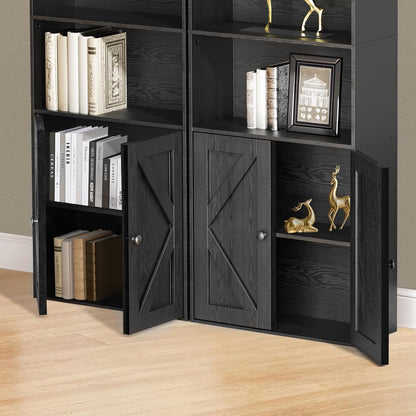 Tall Wooden Bookshelf with Cabinet and Doors – 70.86” Freestanding Tall Bookcase for Heavy Books