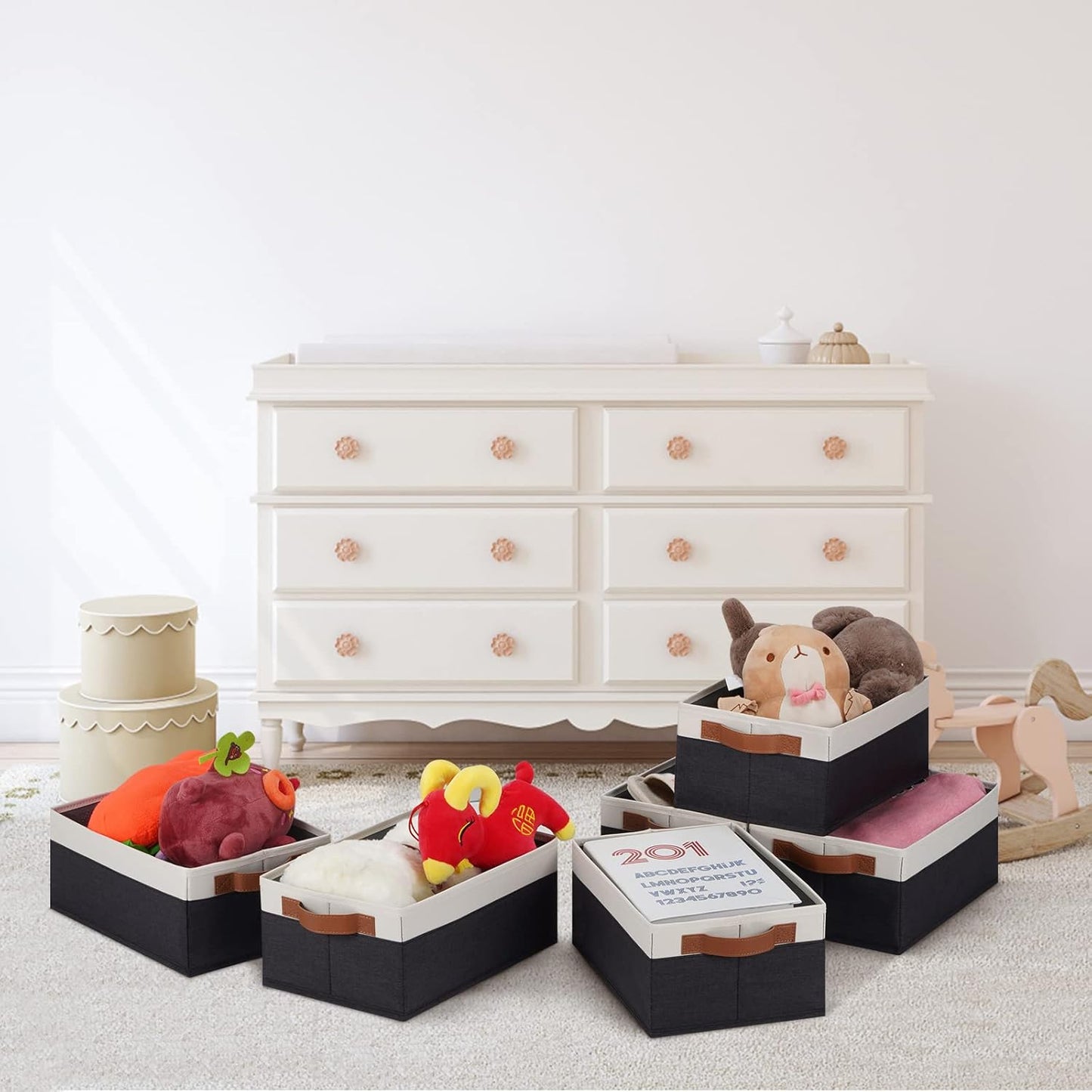 GhvyenntteS Storage Baskets for Organizing, Fabric Storage Bins with Leather H&les, Foldable