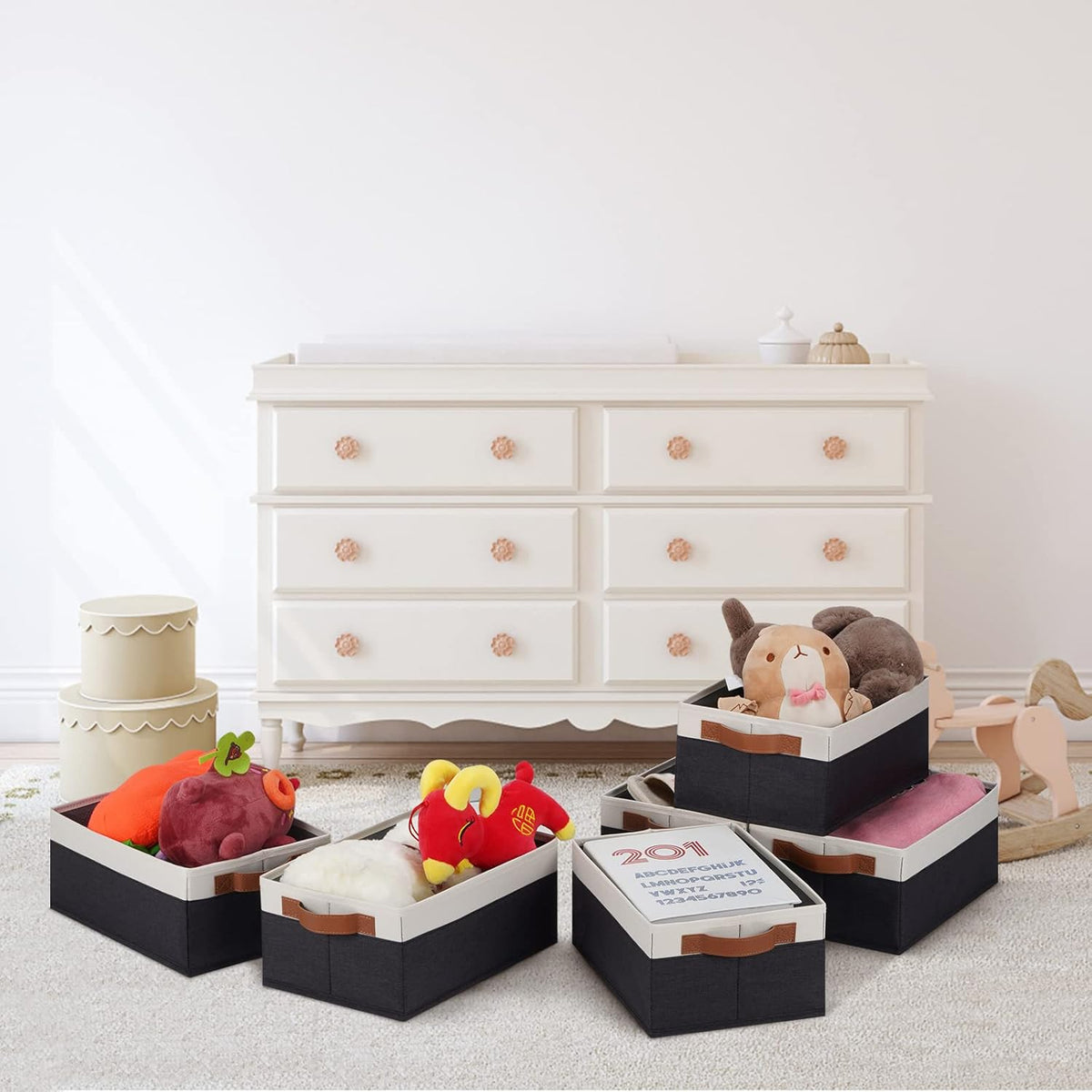 GhvyenntteS Storage Baskets for Organizing, Fabric Storage Bins with Leather H&les, Foldable