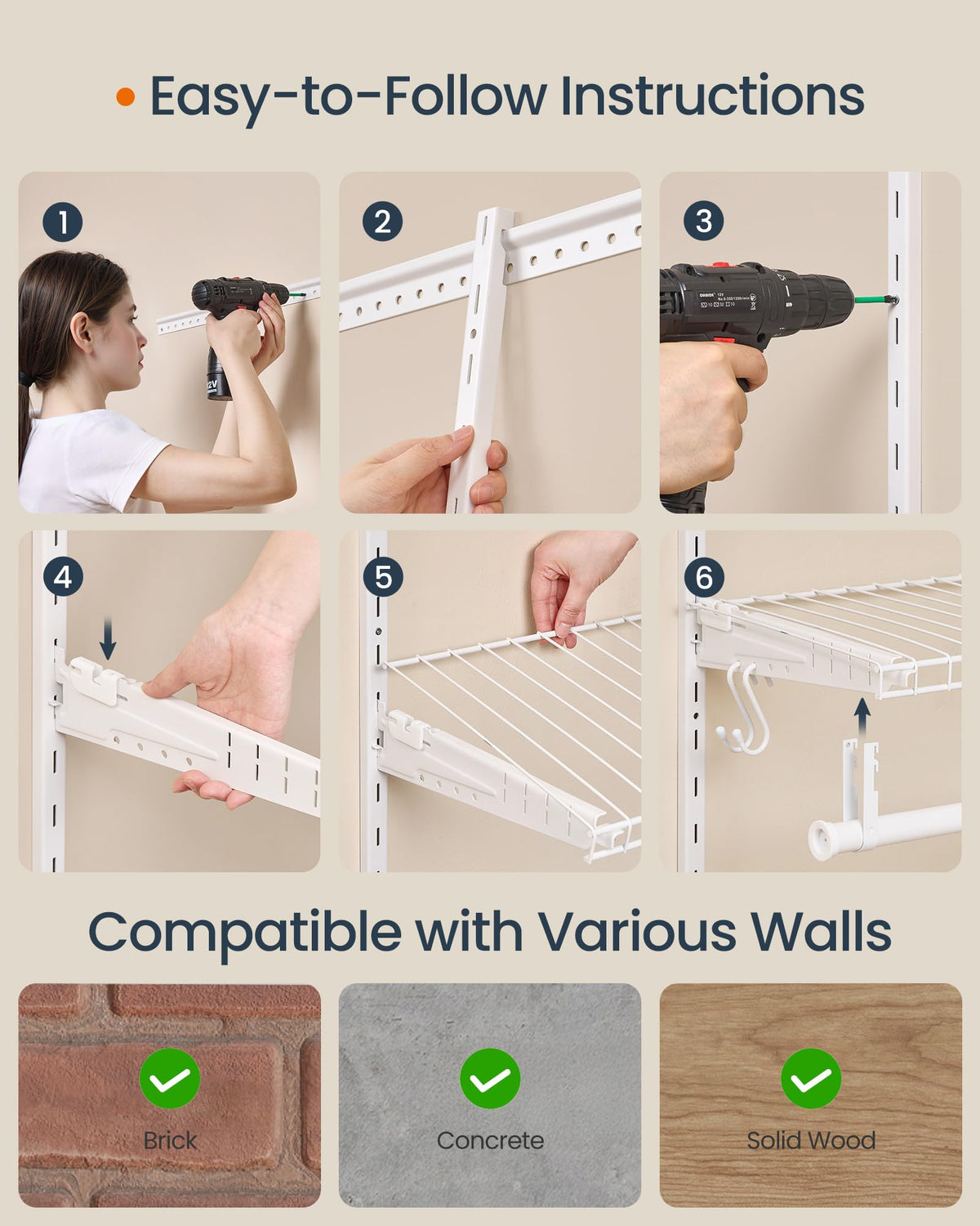 SONGMICS HOME Closet System, Closet Insert Organizer, 3-6 ft Closet Shelves