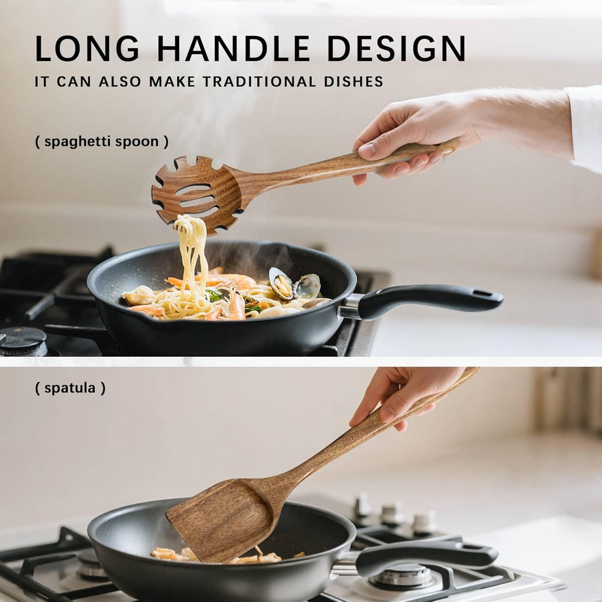 Wooden Spoons for Cooking, Nonstick Cooking Utensil Set with 9 Piece Acacia Wooden Spatulas and