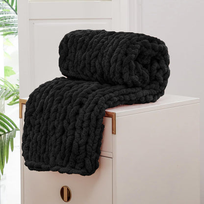 WESHIONGOO Chunky Knit Blanket Throw 40"*40" Knitted Throw Blankets for Couch Bed Fluffy Soft