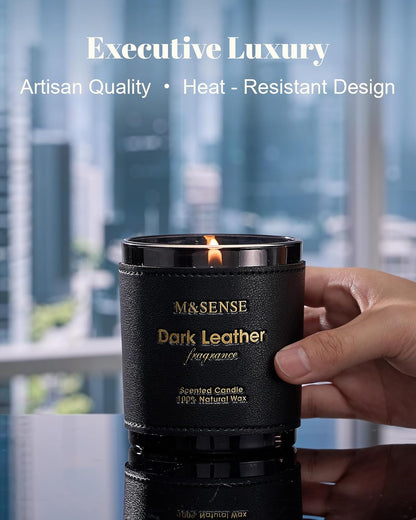 M&SENSE Tobacco Leather Berries Scented Candles, Heavy Scented Candles,Vegan Soy Wax,10oz 42-Hour