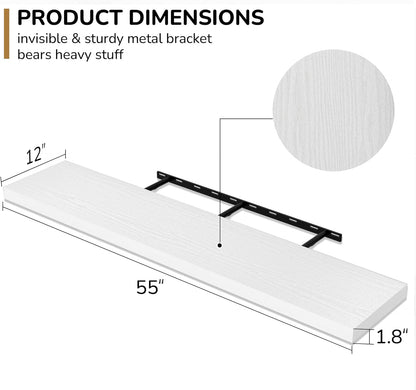 Fun Memories Floating Shelves - 12 Inch Rustic Wooden Wall Shelves - Extra Deeper & Thicker Wall