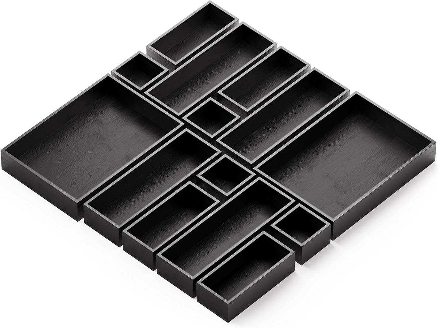 SpaceAid 14-Piece Bamboo Drawer Organizer Storage Boxes Set, Wood Tray Junk Drawer Organizers