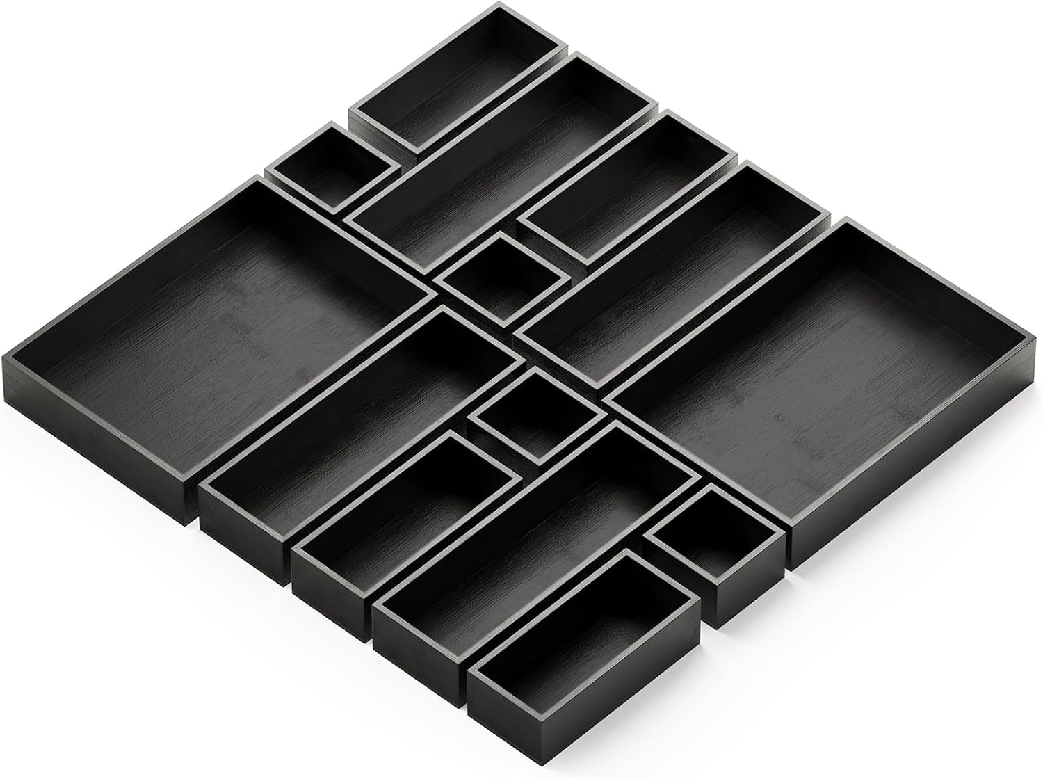 SpaceAid 14-Piece Bamboo Drawer Organizer Storage Boxes Set, Wood Tray Junk Drawer Organizers