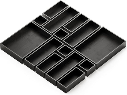 SpaceAid 14-Piece Bamboo Drawer Organizer Storage Boxes Set, Wood Tray Junk Drawer Organizers