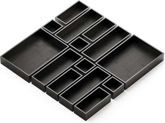 SpaceAid 14-Piece Bamboo Drawer Organizer Storage Boxes Set, Wood Tray Junk Drawer Organizers