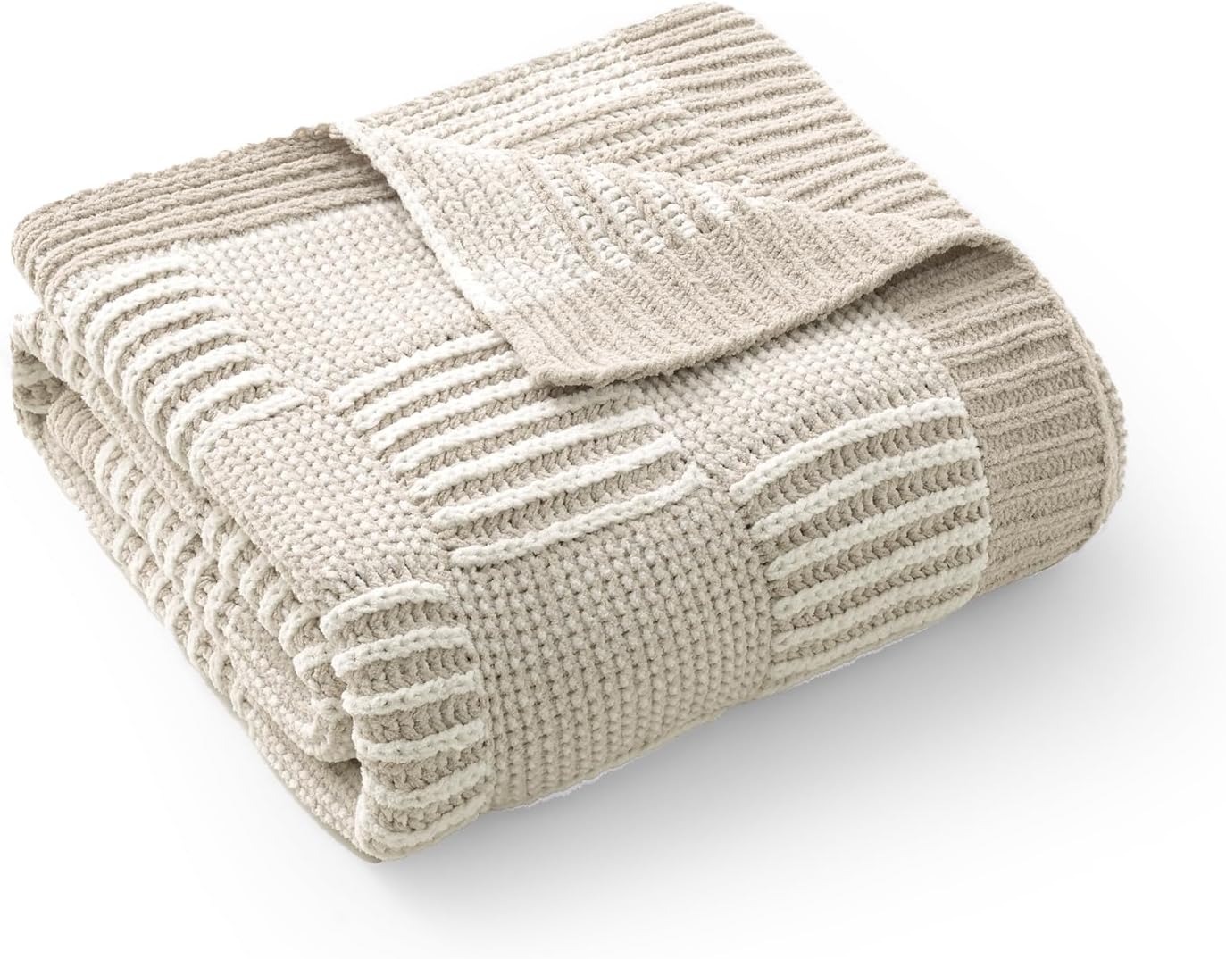 Amélie Home Chenille Knit Throw Blanket for Couch, Checkered Texture Decorative Soft Blanket for