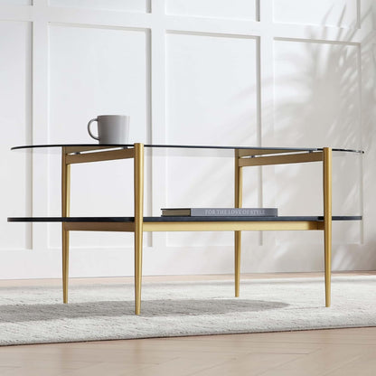 Oval Glass Coffee Table, Mid-Century Modern Design, L41 x W21 x H17 inch, for Living Room, Grey