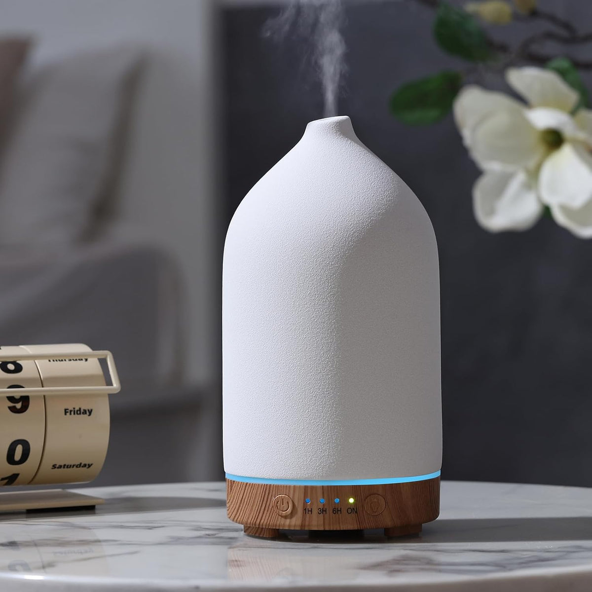200ML Ceramic Essential Oil Diffuser - Ultrasonic Aromatherapy & Humidifier with 7-Color LED