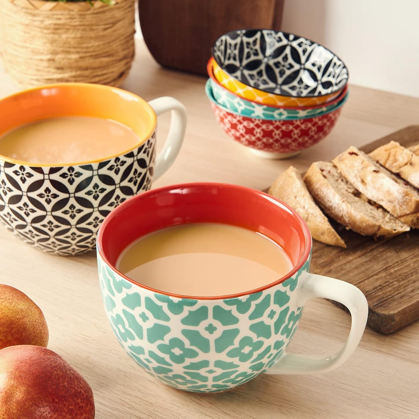 DOWAN Coffee Mugs Set of 4, 24 oz Large Coffee Mugs, Jumbo Soup Mugs With Handles, Ceramic Coffee