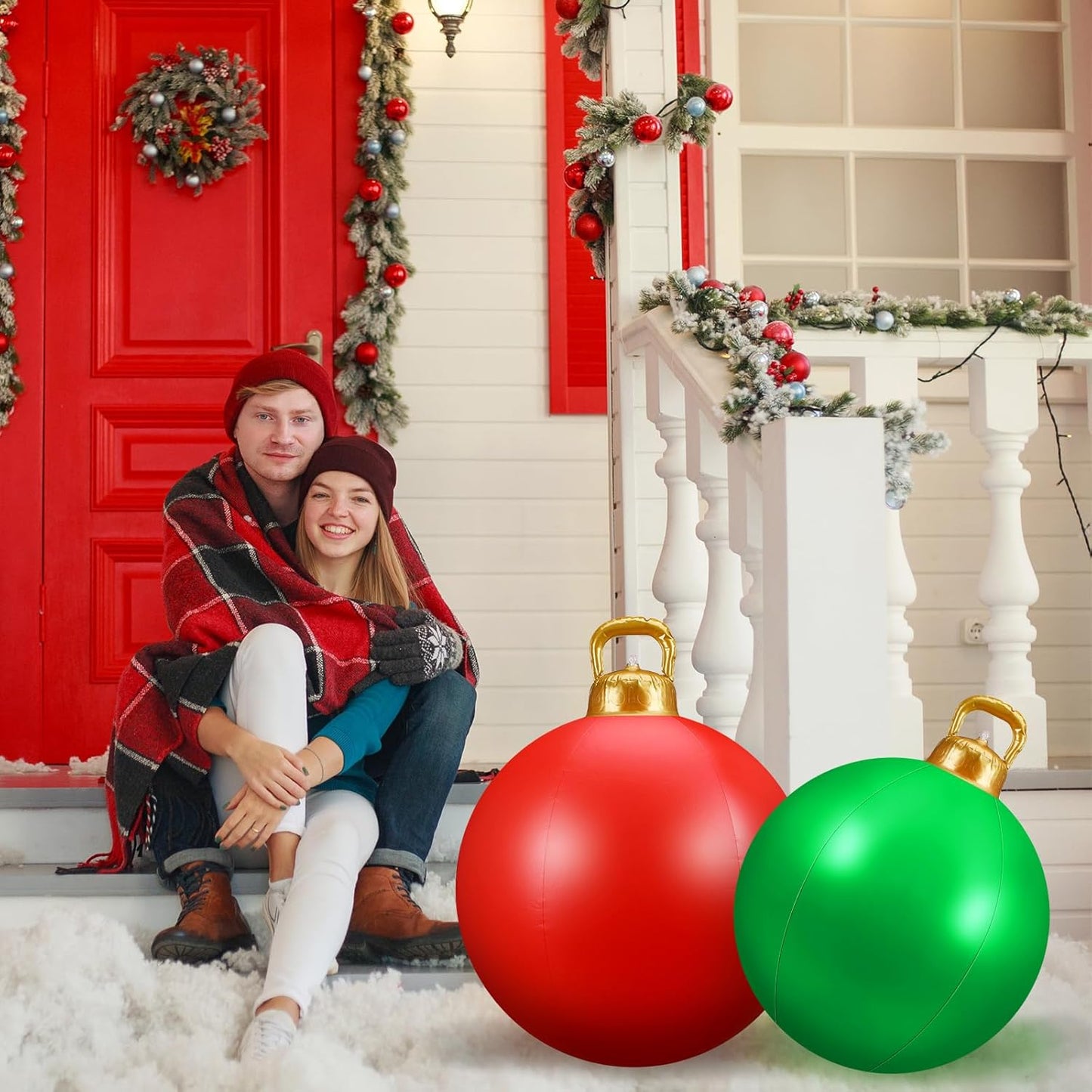 Jetec 3 Pcs Outdoor Light Up Christmas Ball Decorations Large Christmas Inflatable PVC Decorated