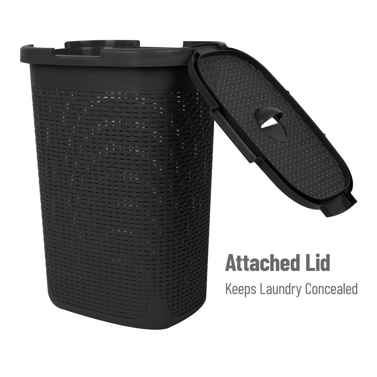 Mind Reader Slim Laundry Hamper with Lid, 60L Tall Clothes Basket, Narrow Tapered Design for