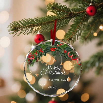 Custom Christmas Ornament Glass-Personalized Christmas Ornaments with Photo/Name/Date/Text,Wedding