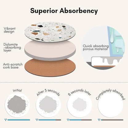 Terrazzo Drink Absorbent Coasters with Holder Set of 6, Ceramic Coaster for Drinks, Coffee Table