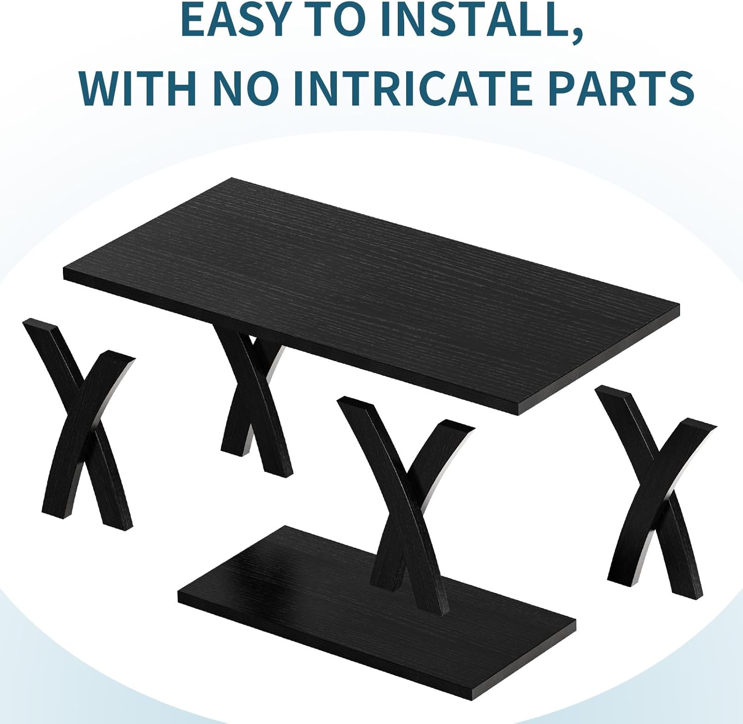 47” Wood Coffee Tables for Living Room Rustic Stands with Storage Shelf Black Coffee Tables for