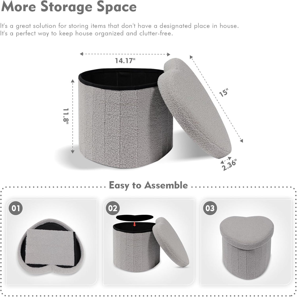 B FSOBEIIALEO Storage Ottoman Cube, Heart Shaped Ottomans with Storage Foot Stool Footrest for