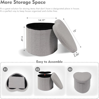 B FSOBEIIALEO Storage Ottoman Cube, Heart Shaped Ottomans with Storage Foot Stool Footrest for
