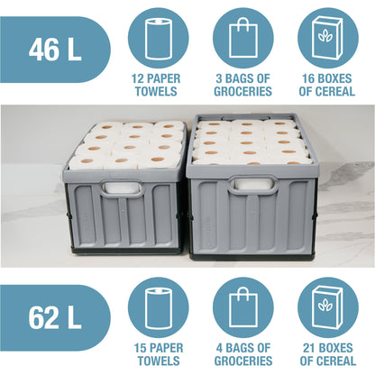 CleverMade Collapsible Storage Bins with Lids, 46L, 3 Pack, Obsidian