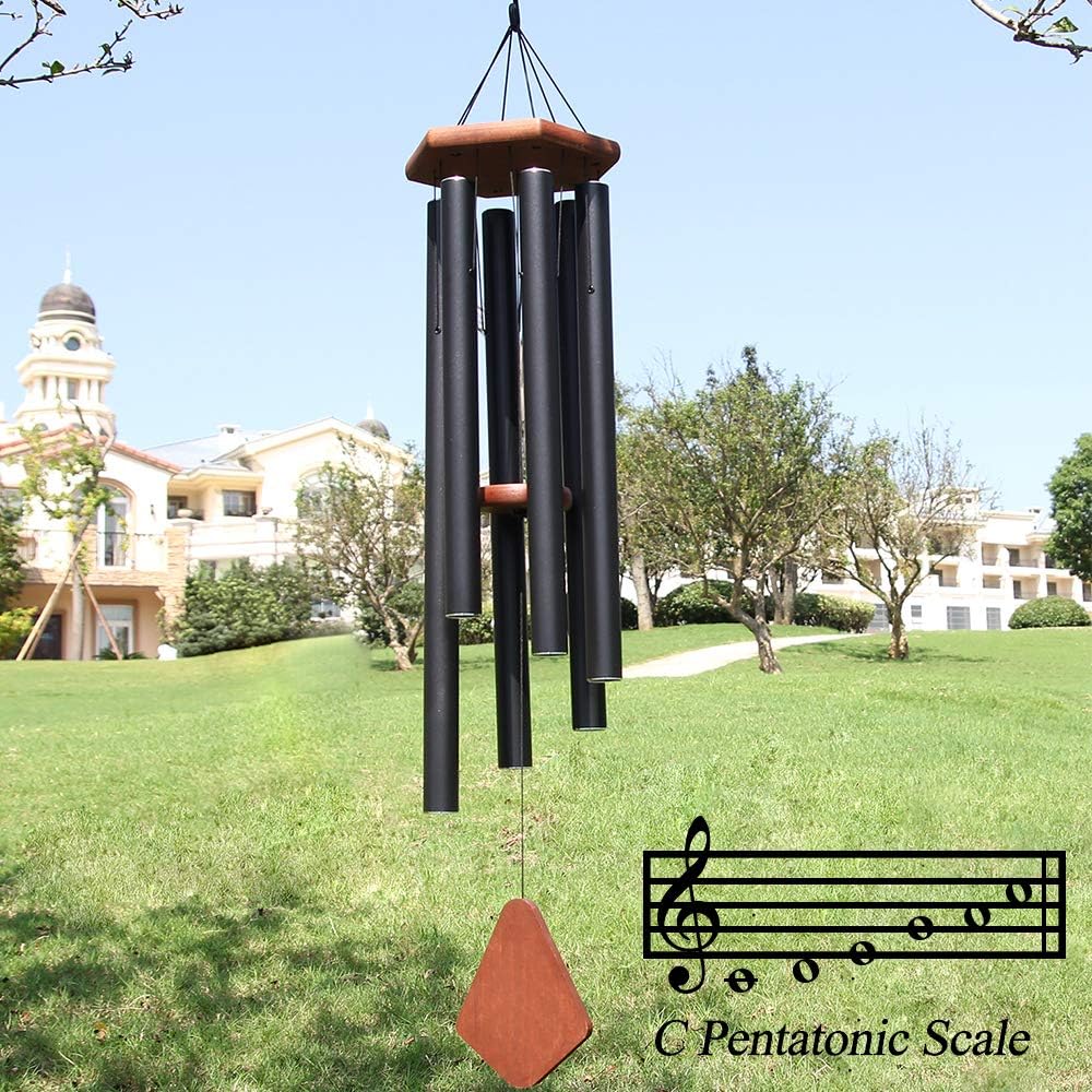 Wind Chimes for Outside Large Deep Tone, 44 Inch Black Memorial Windchimes, Outdoor Wind Chimes