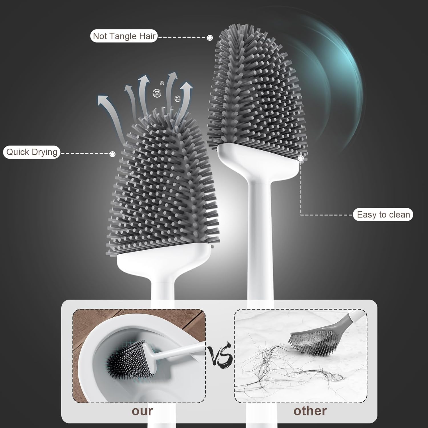 Sellemer Toilet Brush and Holder Set - Flexible Toilet Bowl Brush Head with Silicone Bristles