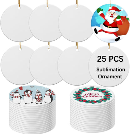 25 PCS Ceramic Sublimation Ornament Blanks Bulk 3 Inch White Round Crafts DIY Personalized Printed