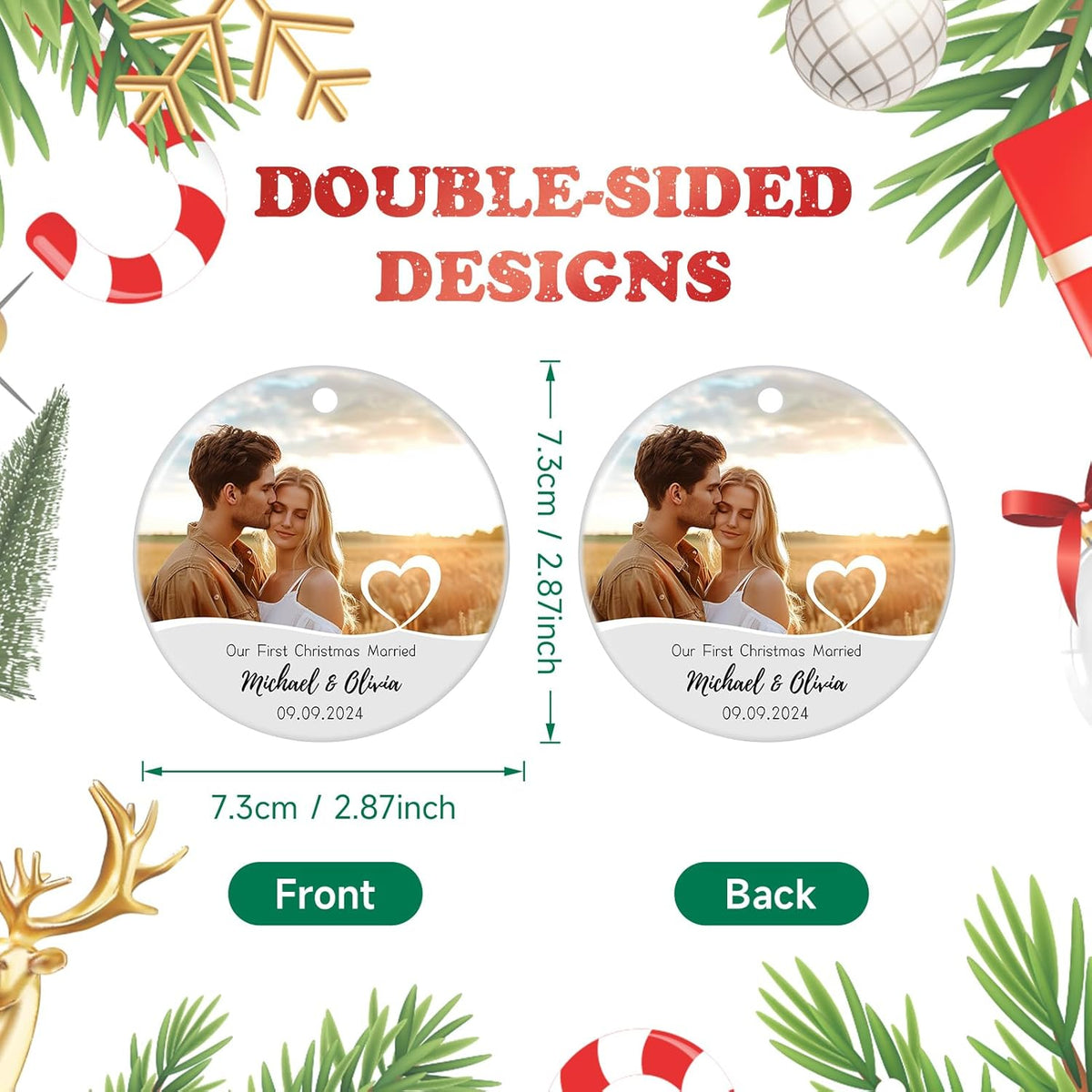 Our First Christmas Married Ornament, Personalized Photo Christmas Ornament 2025 for Newlyweds