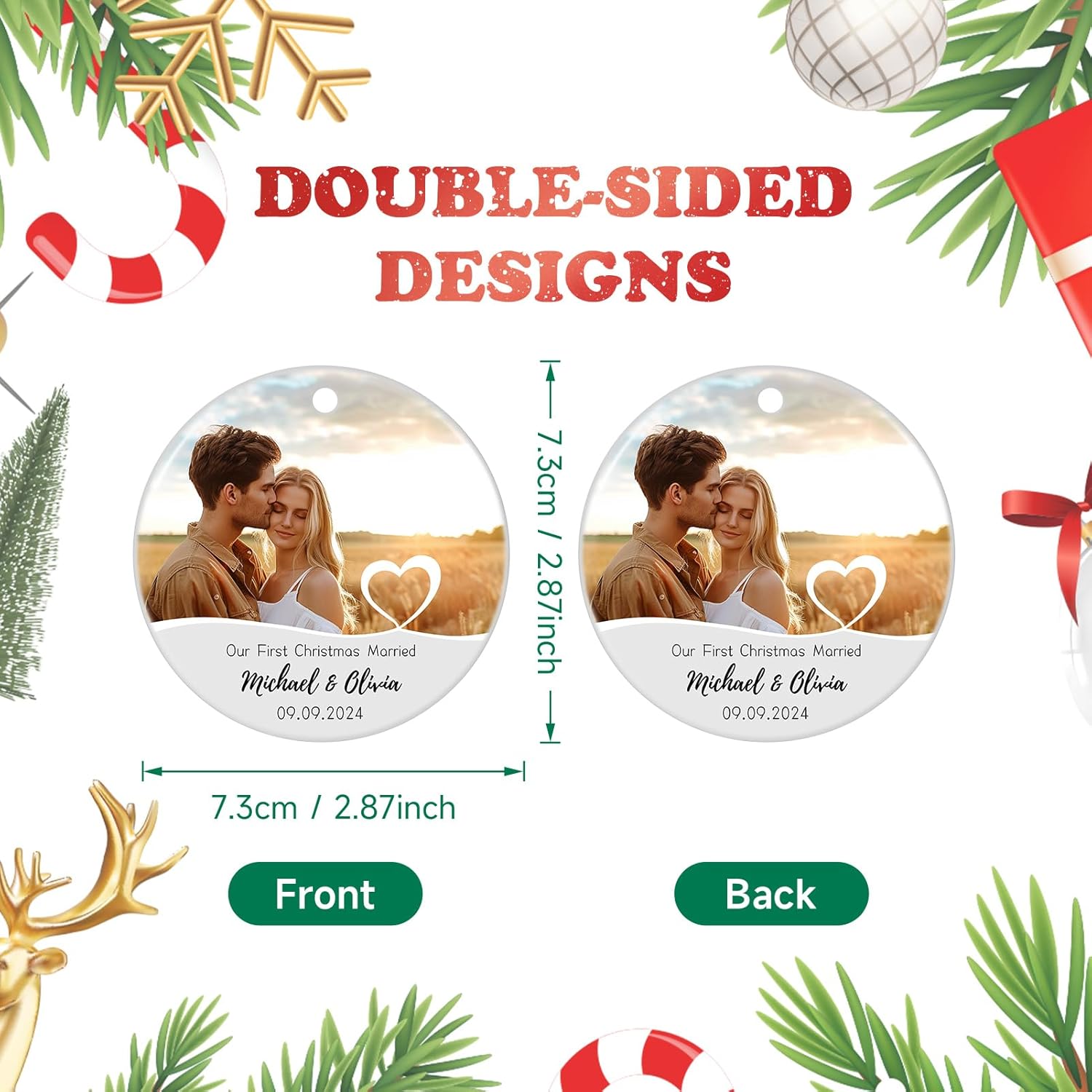 Our First Christmas Married Ornament, Personalized Photo Christmas Ornament 2025 for Newlyweds