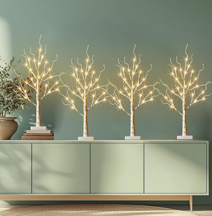 EAMBRITE Home Decorations Light Up White Birch Tree Indoor Christmas Decor, 4 Pack Battery