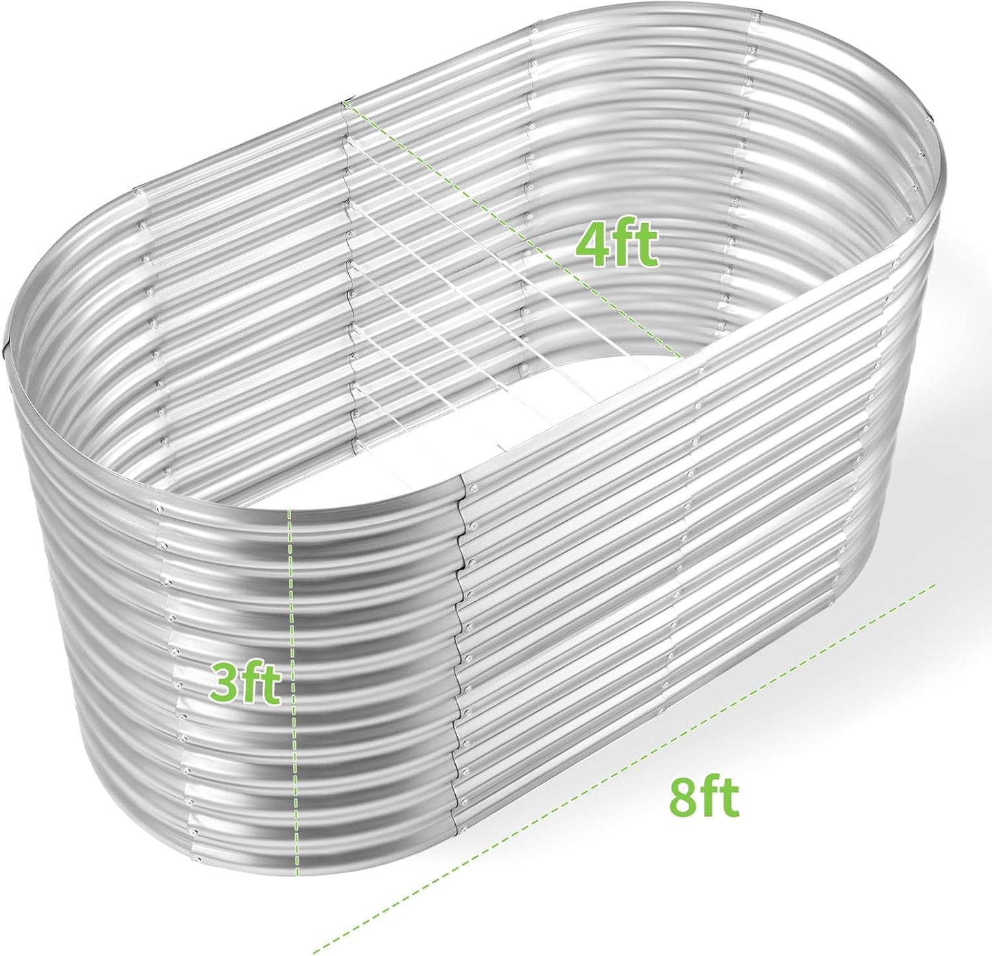 Land Guard 8x4x3ft Oval Galvanized Raised Garden Beds, Large-Capacity Metal Planter Box Outdoor