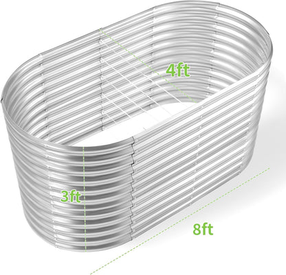 Land Guard 8x4x3ft Oval Galvanized Raised Garden Beds, Large-Capacity Metal Planter Box Outdoor
