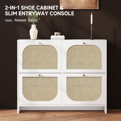 Nicetree Freestanding Ultra Slim Arched Rattan Accent Shoe Storage Cabinet for Entryway - 4 Flip