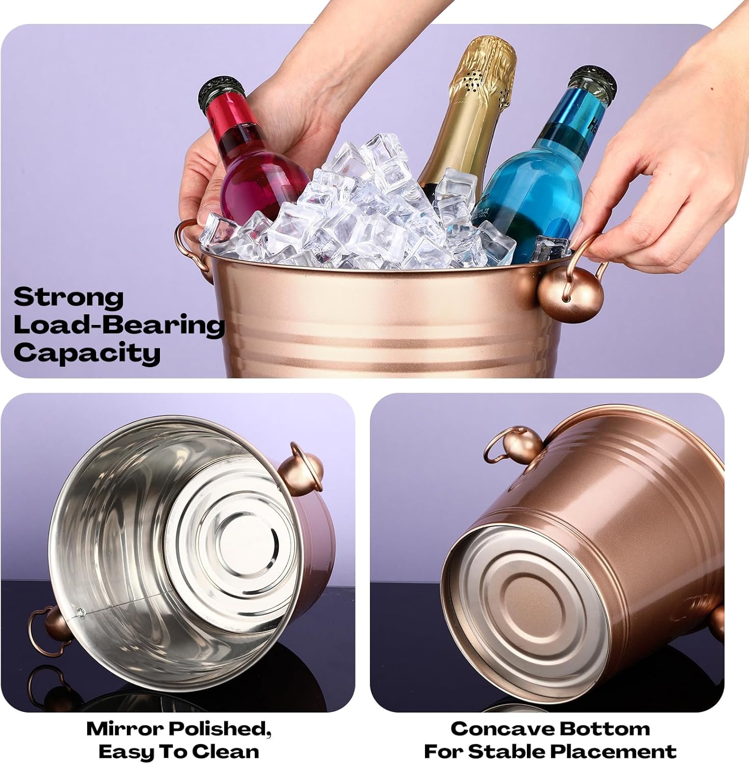 Amyhill 8 Pack Stainless Steel Ice Bucket 5.3 Quart/ 5 Liter with Handle Large Insulated Champagne