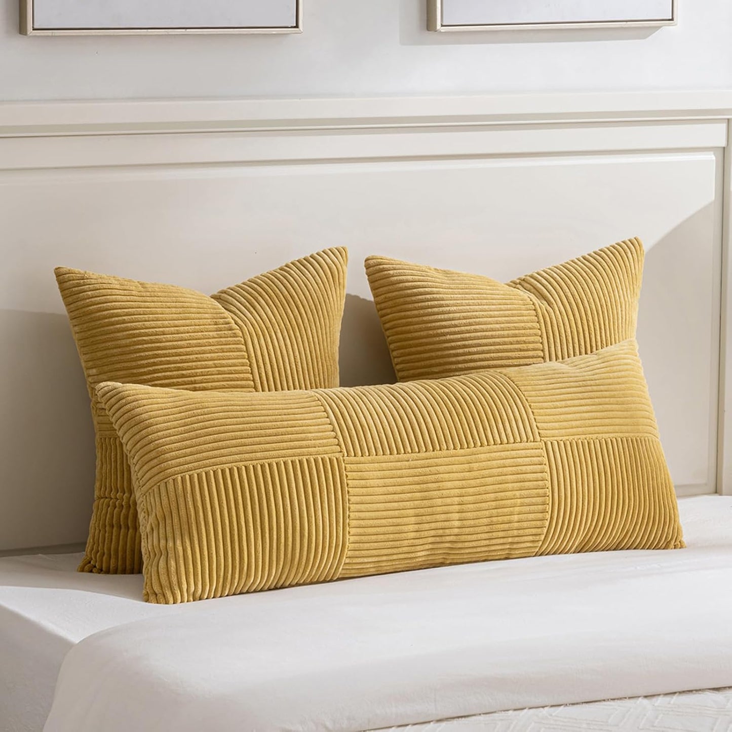 Fancy Homi 2 Packs Mustard Yellow Euro Decorative Throw Pillow Covers 28x28 Inch for Couch Bed