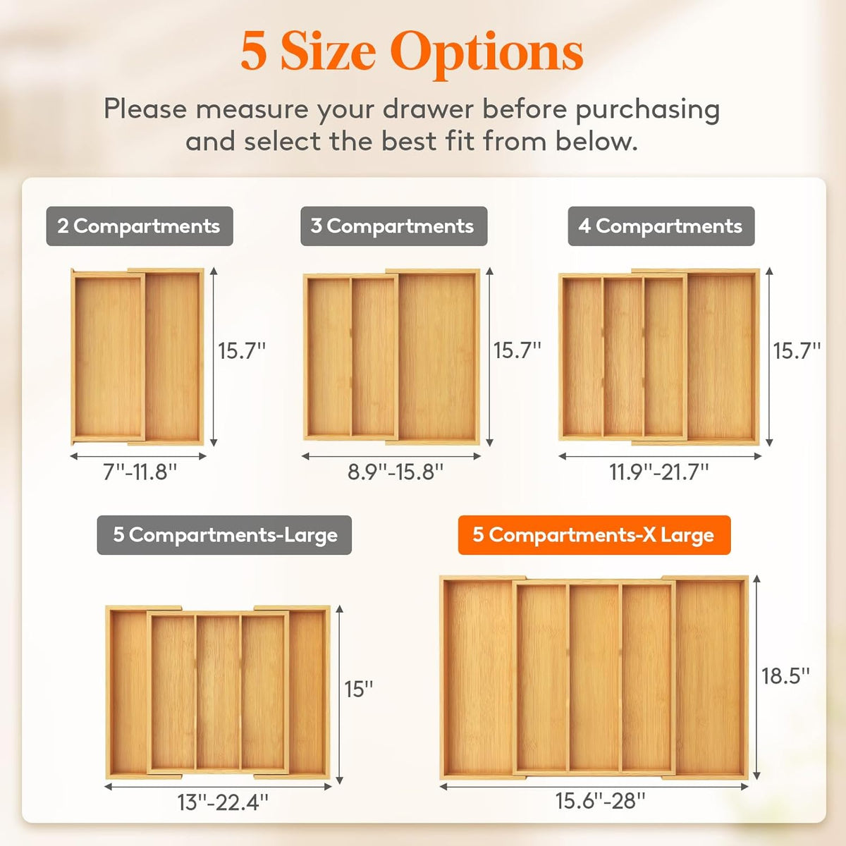 Lifewit Utensil Organizer for Kitchen Drawer, Expandable Cooking Utensil Tray, Bamboo Cutlery