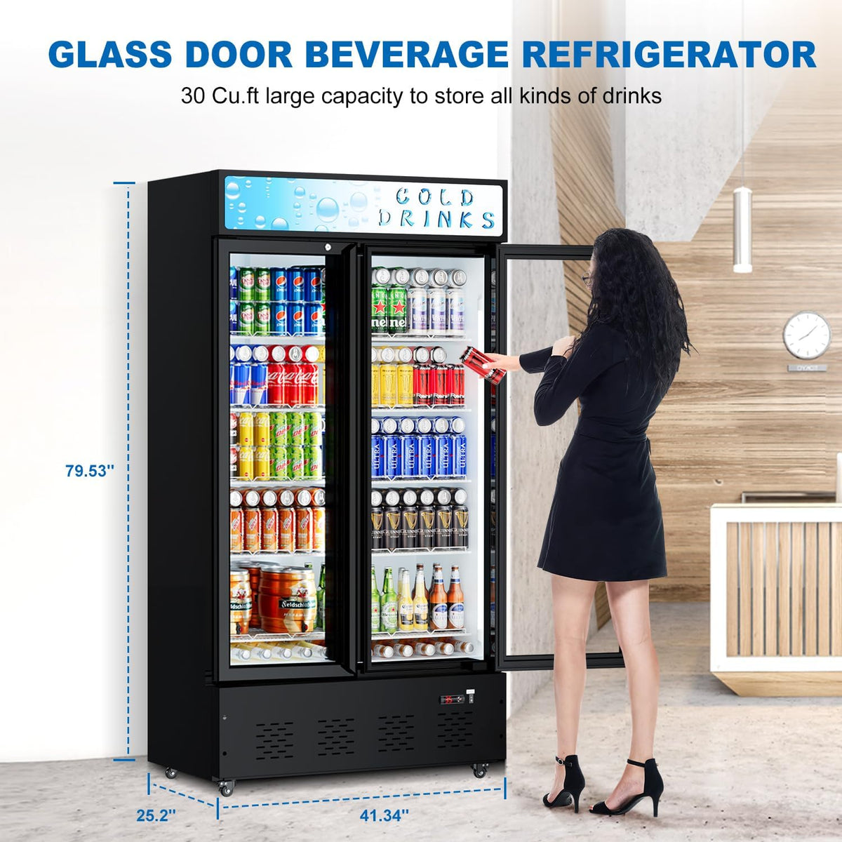 30 Cu.ft. Commercial Beverage Refrigerators Glass Door Refrigerator Upright Display Cooler with