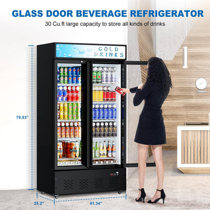 30 Cu.ft. Commercial Beverage Refrigerators Glass Door Refrigerator Upright Display Cooler with