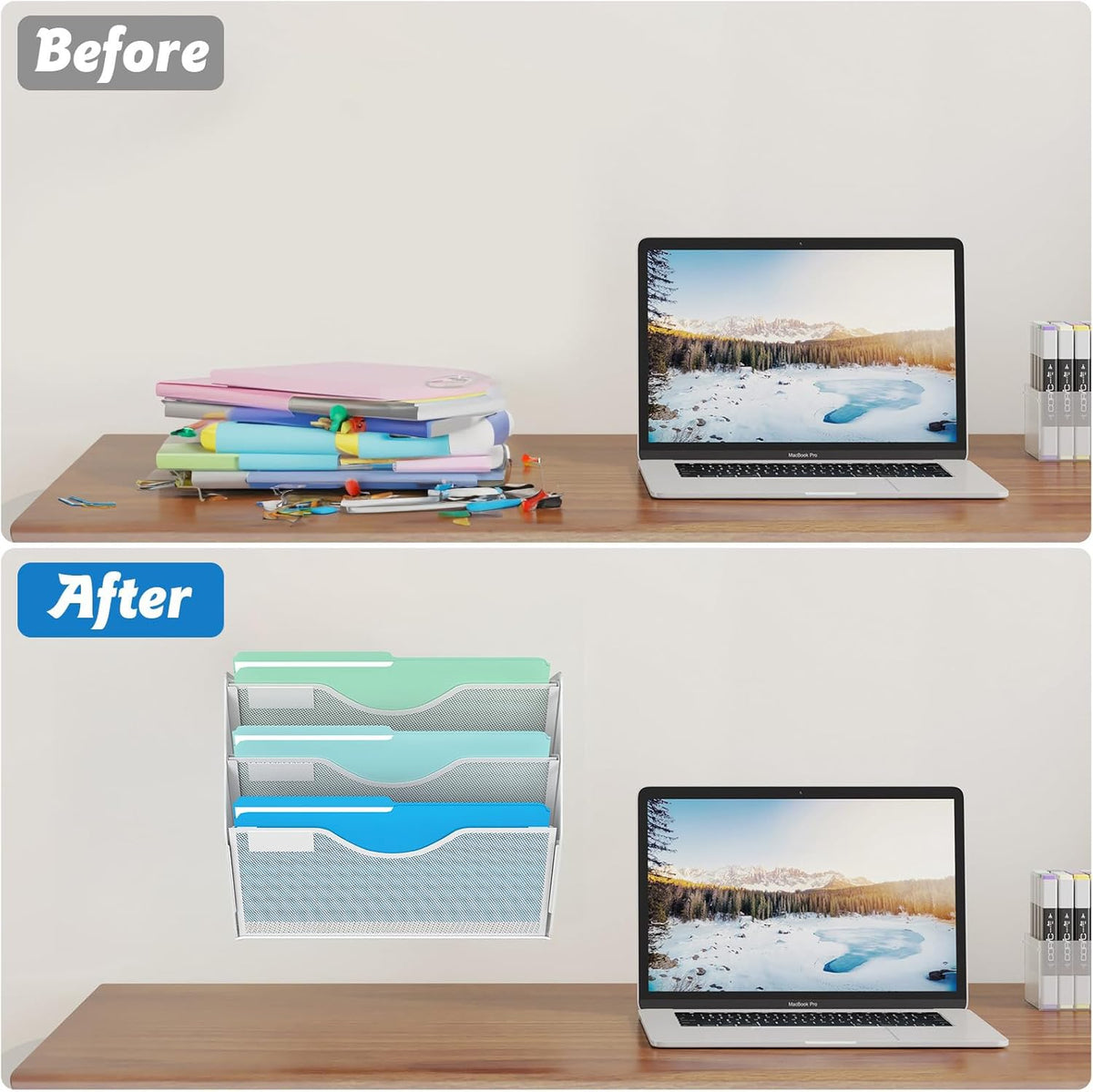 3 Tier Hanging Wall File Organizer, Mesh Mail Paper Orgnization Hanging File Folder Holder for Home