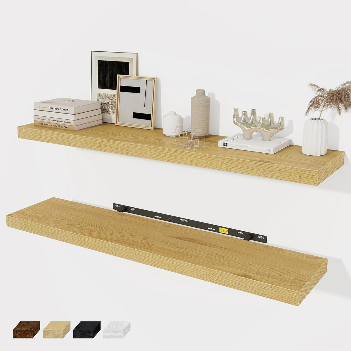 Floating Shelves Wall Shelf 40 Inch, 8 Inch Deep Floating Shelf for Wall, Farmhouse Black Wood